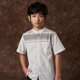 Alhibal Koko Motif Shirt Short Sleeve Cream