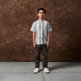 Hafif Koko Motif Shirt Short Sleeve Grey