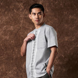 Hafif Koko Motif Shirt Short Sleeve Grey