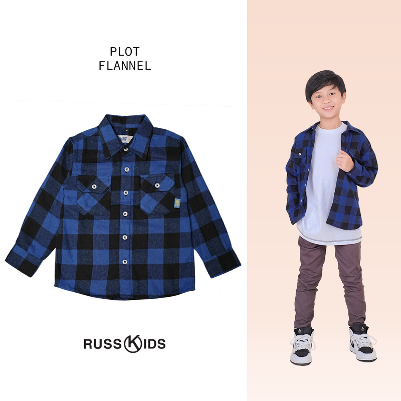 Russ Kids Shirt Kemeja Flannel Anak Tangan Panjang Plot Blue