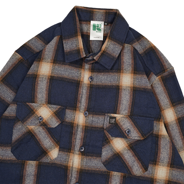 Russ Shirt Kemeja Flannel Tangan Panjang Deppest Navy Blue