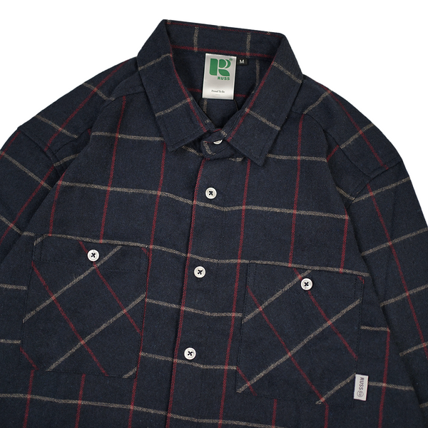 Russ Shirt Kemeja Flannel Tangan Panjang Linez Navy Blue