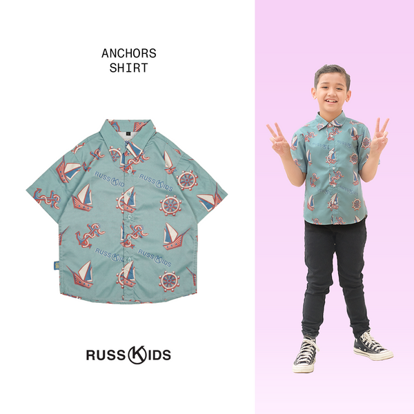 Russ Kids Shirt Kemeja Anak Tangan Pendek Sublime Anchors Blue