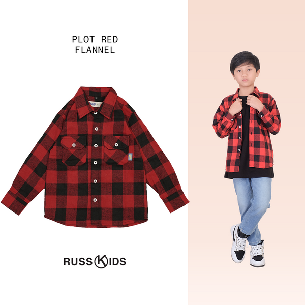 Russ Kids Shirt Kemeja Flannel Anak Tangan Panjang Plot Red