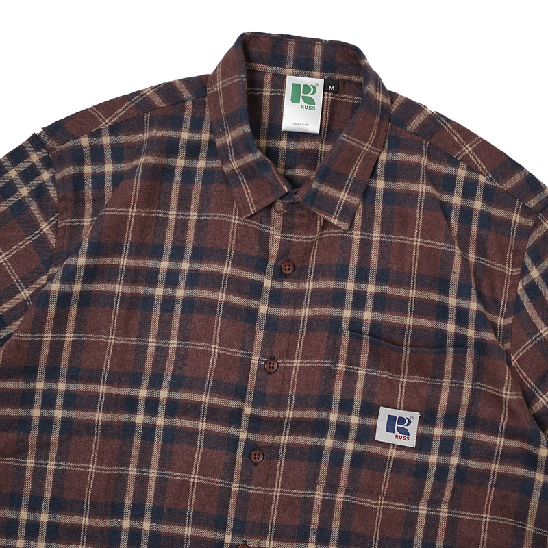 Russ Shirt Kemeja Flannel Tangan Pendek Winky Navy Green