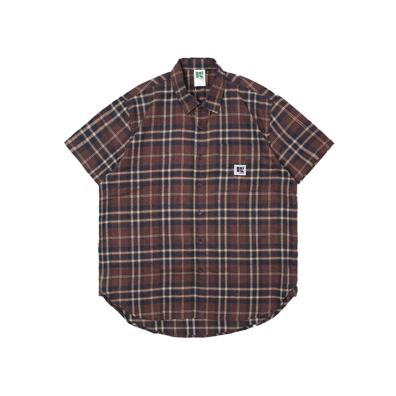 Russ Shirt Kemeja Flannel Tangan Pendek Winky Navy Green