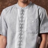 Hafif Koko Motif Shirt Short Sleeve Grey