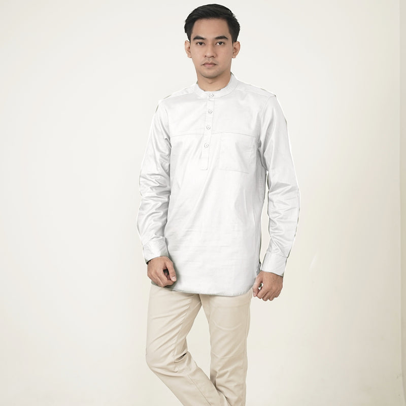 Russ Kemeja Koko Qurta Pria Tangan Panjang Alta White