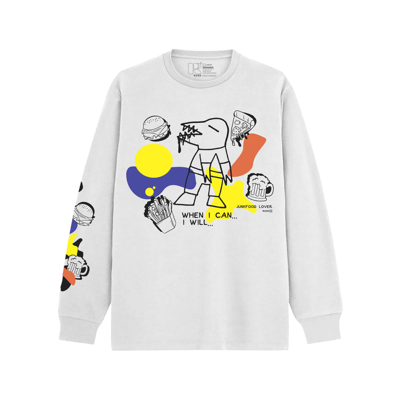 Russ Kaos Pria  Junkfood Ls White Tshirt